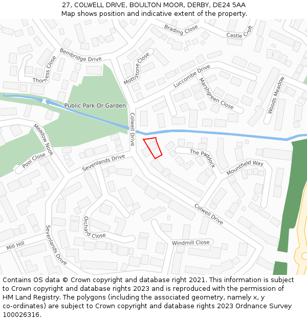 27, COLWELL DRIVE, BOULTON MOOR, DERBY, DE24 5AA: Location map and indicative extent of plot