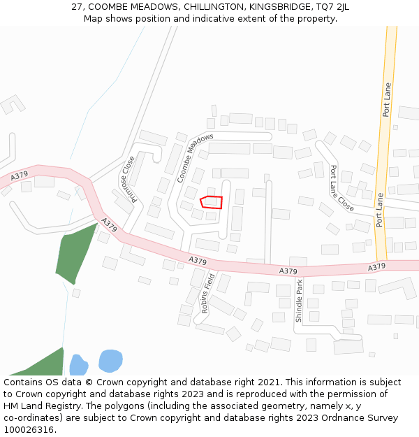 27, COOMBE MEADOWS, CHILLINGTON, KINGSBRIDGE, TQ7 2JL: Location map and indicative extent of plot