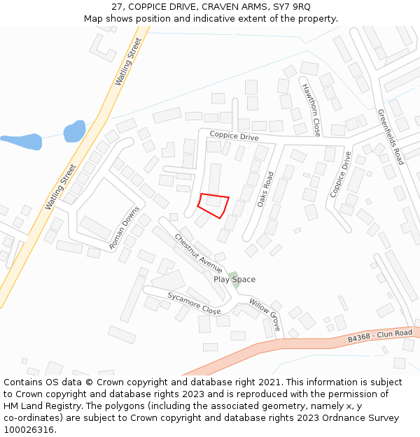 27, COPPICE DRIVE, CRAVEN ARMS, SY7 9RQ: Location map and indicative extent of plot