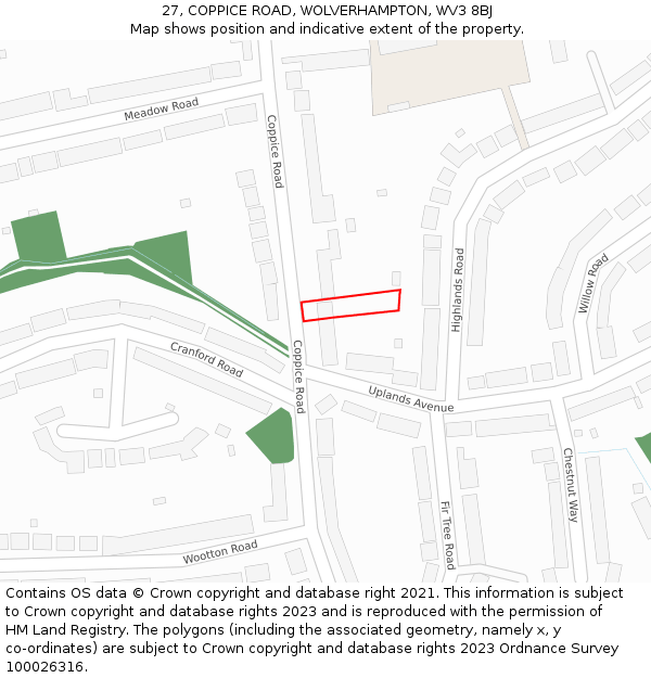 27, COPPICE ROAD, WOLVERHAMPTON, WV3 8BJ: Location map and indicative extent of plot