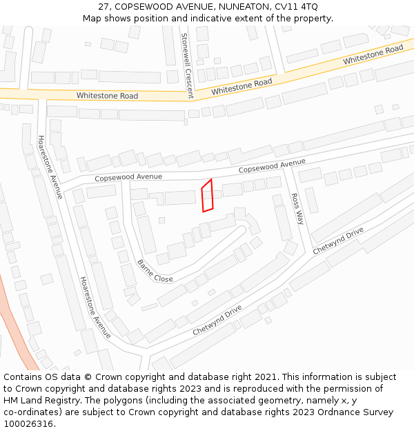 27, COPSEWOOD AVENUE, NUNEATON, CV11 4TQ: Location map and indicative extent of plot