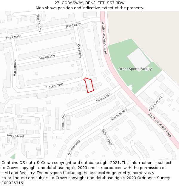 27, CORASWAY, BENFLEET, SS7 3DW: Location map and indicative extent of plot