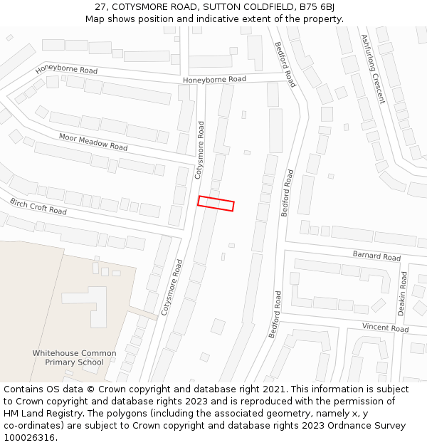 27, COTYSMORE ROAD, SUTTON COLDFIELD, B75 6BJ: Location map and indicative extent of plot