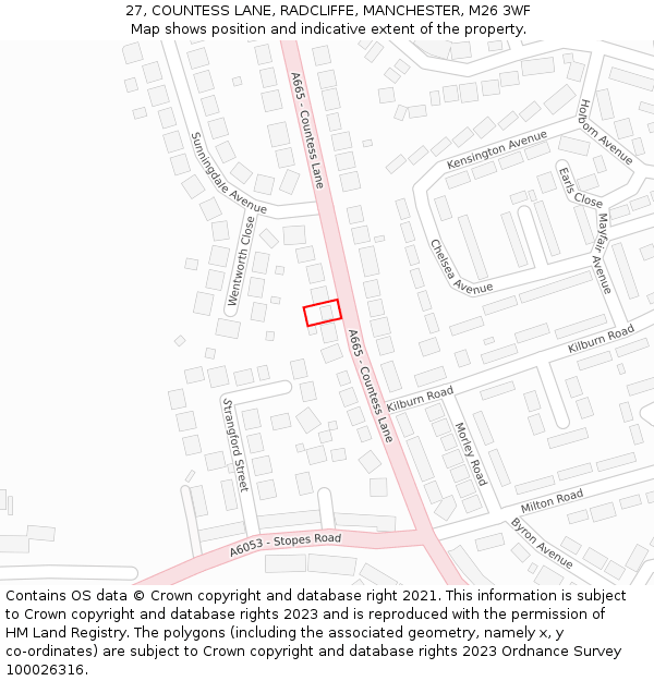 27, COUNTESS LANE, RADCLIFFE, MANCHESTER, M26 3WF: Location map and indicative extent of plot