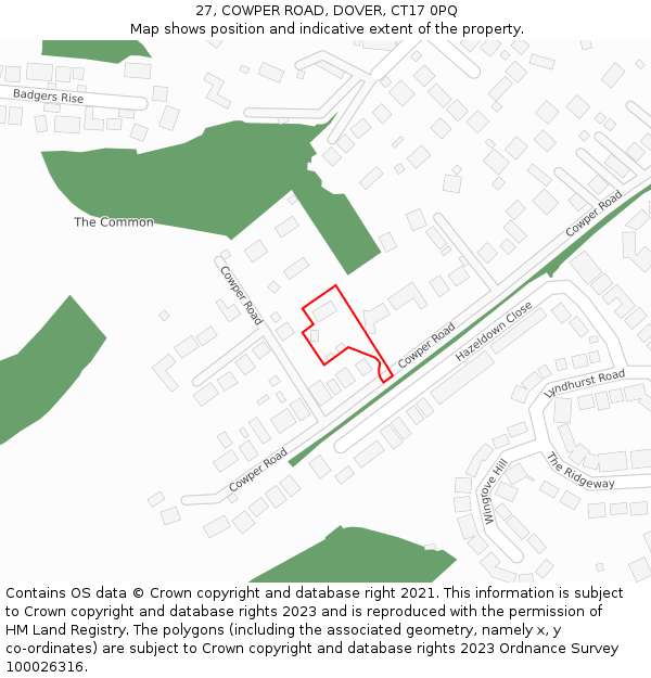 27, COWPER ROAD, DOVER, CT17 0PQ: Location map and indicative extent of plot