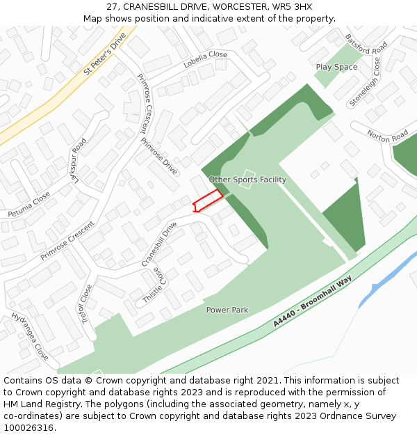 27, CRANESBILL DRIVE, WORCESTER, WR5 3HX: Location map and indicative extent of plot