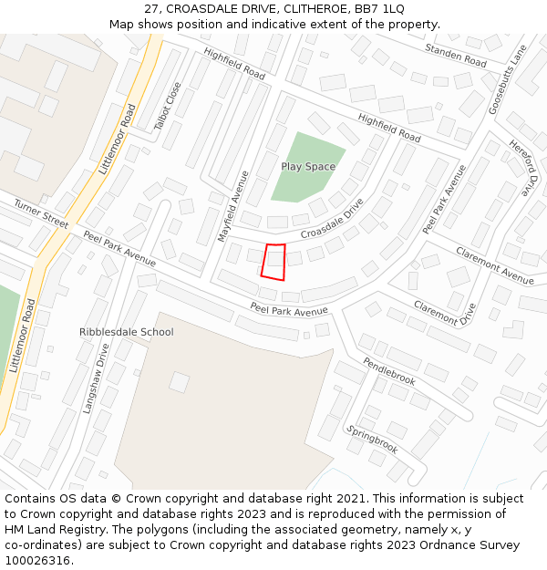 27, CROASDALE DRIVE, CLITHEROE, BB7 1LQ: Location map and indicative extent of plot