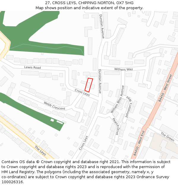 27, CROSS LEYS, CHIPPING NORTON, OX7 5HG: Location map and indicative extent of plot