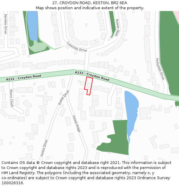 27, CROYDON ROAD, KESTON, BR2 6EA: Location map and indicative extent of plot