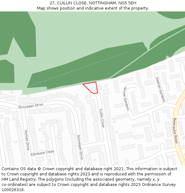 27, CUILLIN CLOSE, NOTTINGHAM, NG5 5EH: Location map and indicative extent of plot