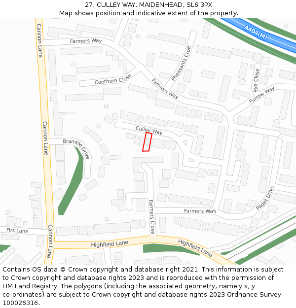27, CULLEY WAY, MAIDENHEAD, SL6 3PX: Location map and indicative extent of plot