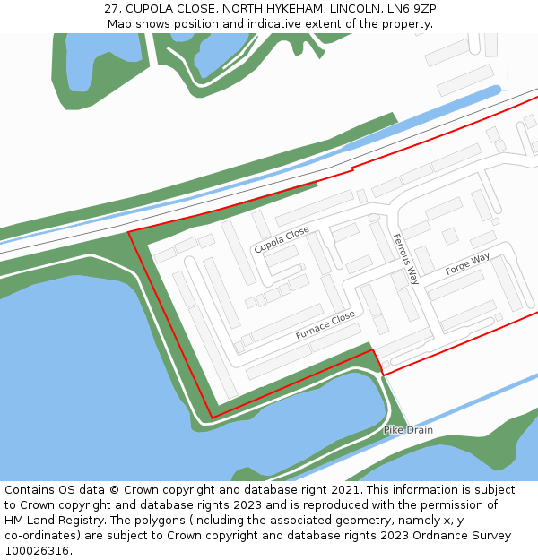 27, CUPOLA CLOSE, NORTH HYKEHAM, LINCOLN, LN6 9ZP: Location map and indicative extent of plot
