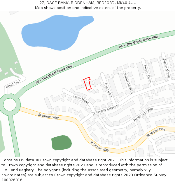27, DACE BANK, BIDDENHAM, BEDFORD, MK40 4UU: Location map and indicative extent of plot