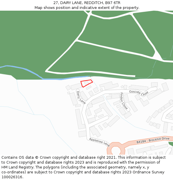 27, DAIRY LANE, REDDITCH, B97 6TR: Location map and indicative extent of plot