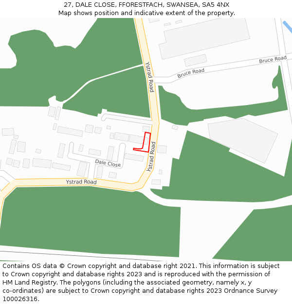 27, DALE CLOSE, FFORESTFACH, SWANSEA, SA5 4NX: Location map and indicative extent of plot