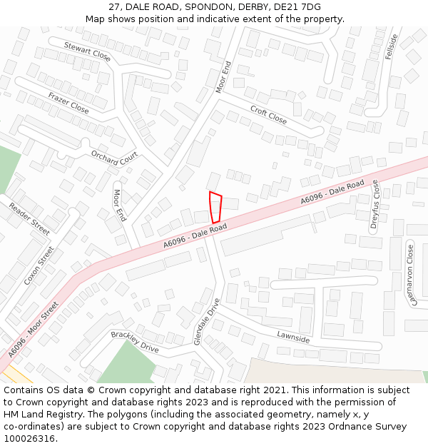 27, DALE ROAD, SPONDON, DERBY, DE21 7DG: Location map and indicative extent of plot