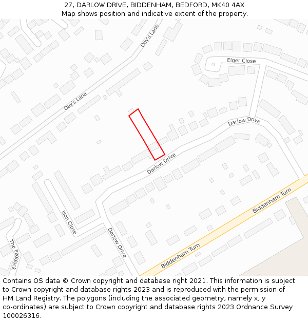 27, DARLOW DRIVE, BIDDENHAM, BEDFORD, MK40 4AX: Location map and indicative extent of plot