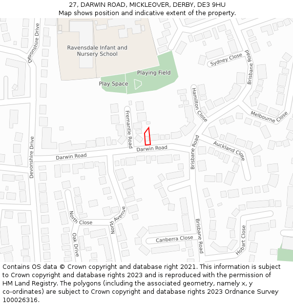 27, DARWIN ROAD, MICKLEOVER, DERBY, DE3 9HU: Location map and indicative extent of plot