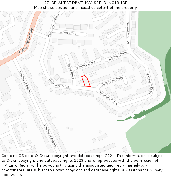 27, DELAMERE DRIVE, MANSFIELD, NG18 4DE: Location map and indicative extent of plot