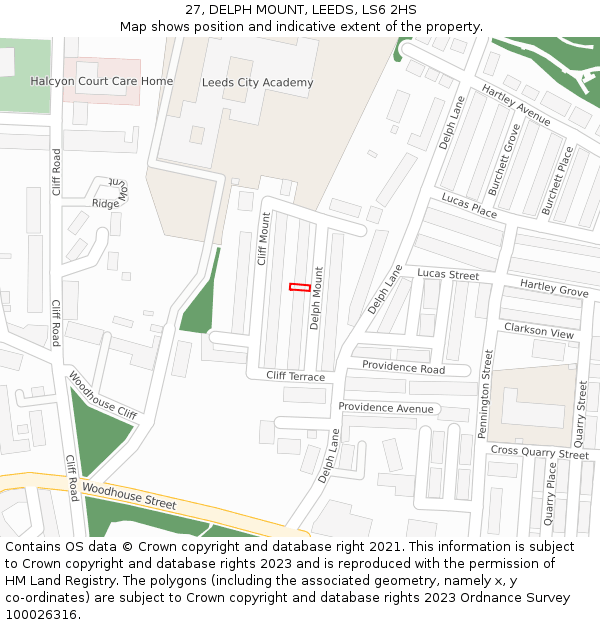 27, DELPH MOUNT, LEEDS, LS6 2HS: Location map and indicative extent of plot