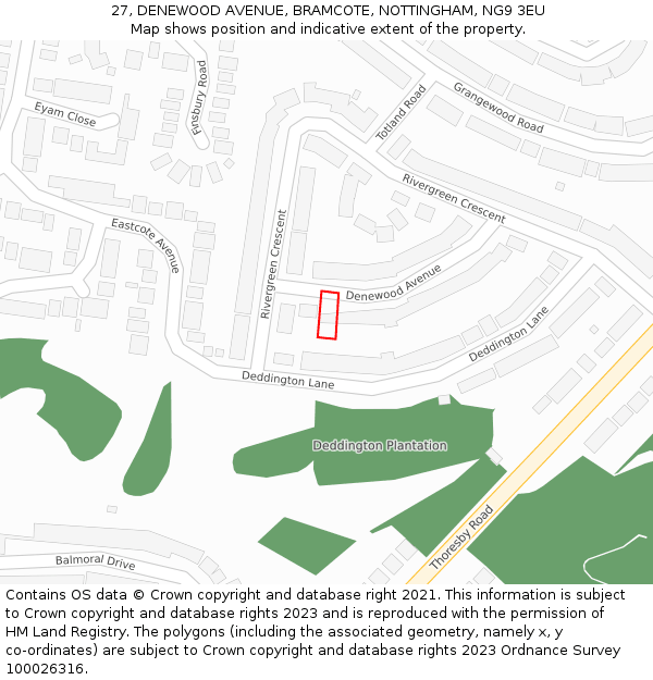 27, DENEWOOD AVENUE, BRAMCOTE, NOTTINGHAM, NG9 3EU: Location map and indicative extent of plot