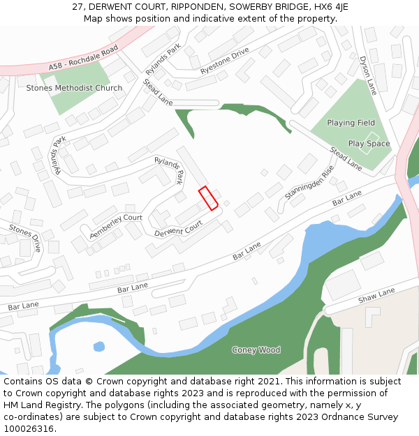 27, DERWENT COURT, RIPPONDEN, SOWERBY BRIDGE, HX6 4JE: Location map and indicative extent of plot