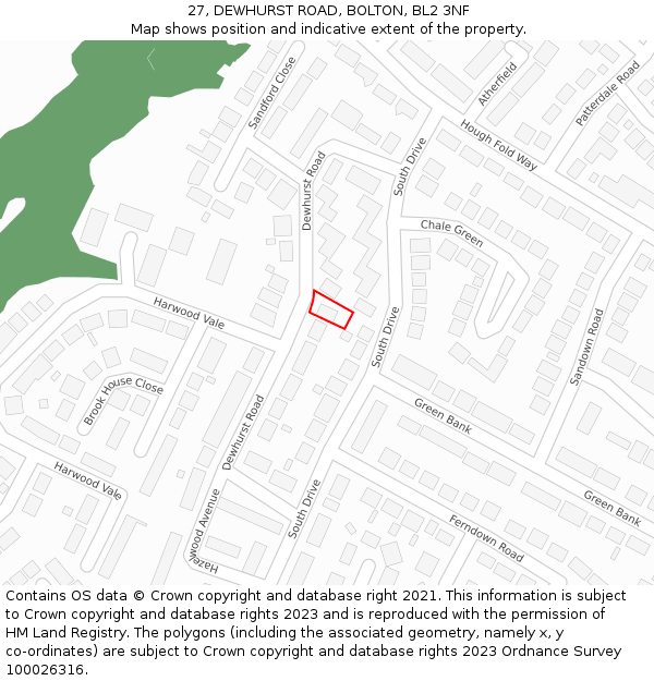 27, DEWHURST ROAD, BOLTON, BL2 3NF: Location map and indicative extent of plot