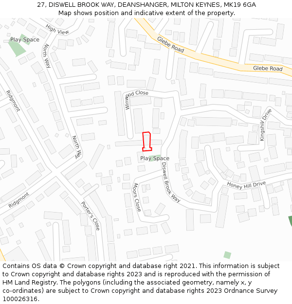 27, DISWELL BROOK WAY, DEANSHANGER, MILTON KEYNES, MK19 6GA: Location map and indicative extent of plot