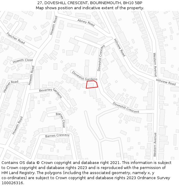 27, DOVESHILL CRESCENT, BOURNEMOUTH, BH10 5BP: Location map and indicative extent of plot