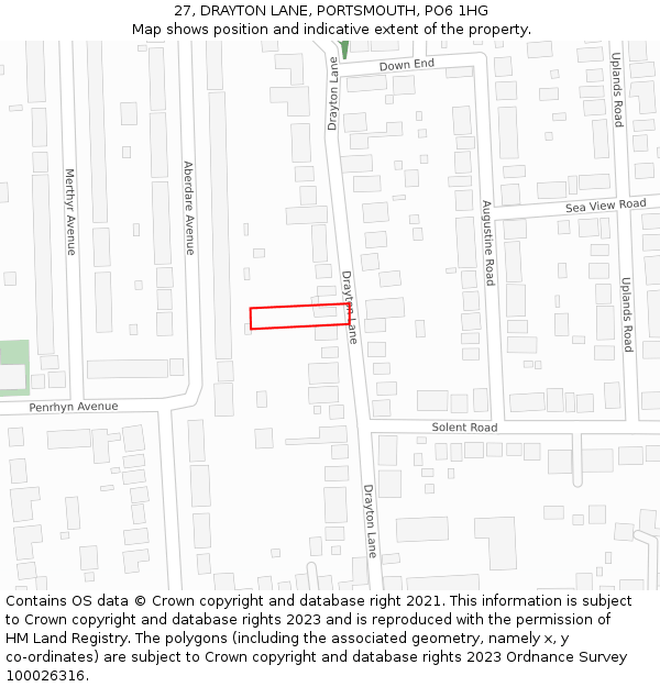 27, DRAYTON LANE, PORTSMOUTH, PO6 1HG: Location map and indicative extent of plot