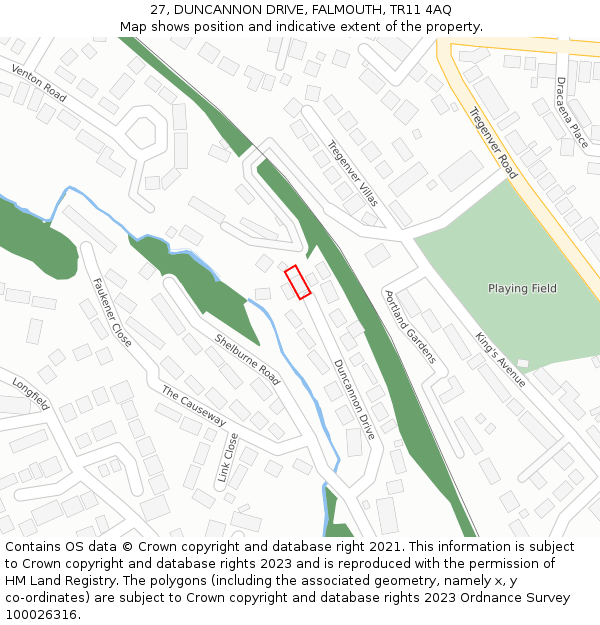 27, DUNCANNON DRIVE, FALMOUTH, TR11 4AQ: Location map and indicative extent of plot
