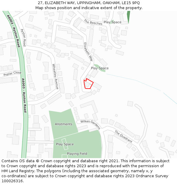 27, ELIZABETH WAY, UPPINGHAM, OAKHAM, LE15 9PQ: Location map and indicative extent of plot