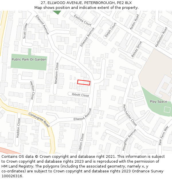 27, ELLWOOD AVENUE, PETERBOROUGH, PE2 8LX: Location map and indicative extent of plot