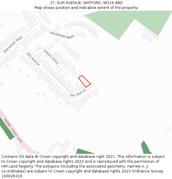 27, ELM AVENUE, WATFORD, WD19 4BD: Location map and indicative extent of plot