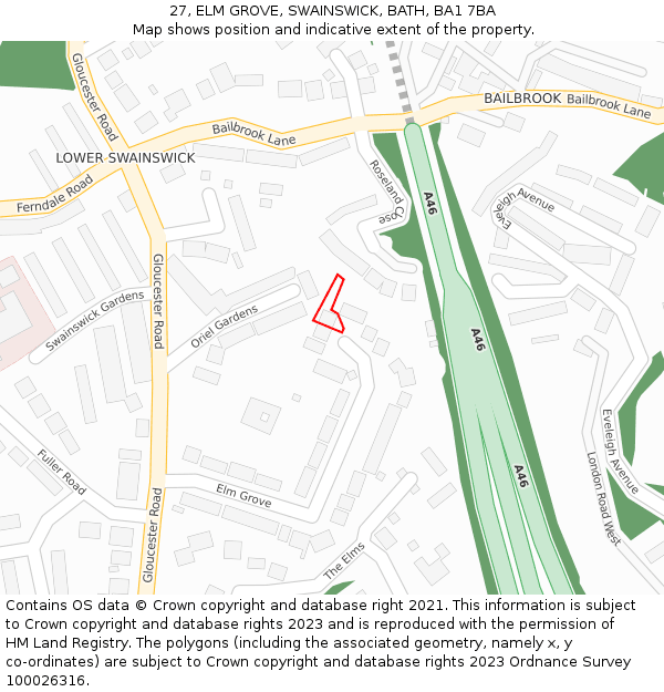 27, ELM GROVE, SWAINSWICK, BATH, BA1 7BA: Location map and indicative extent of plot