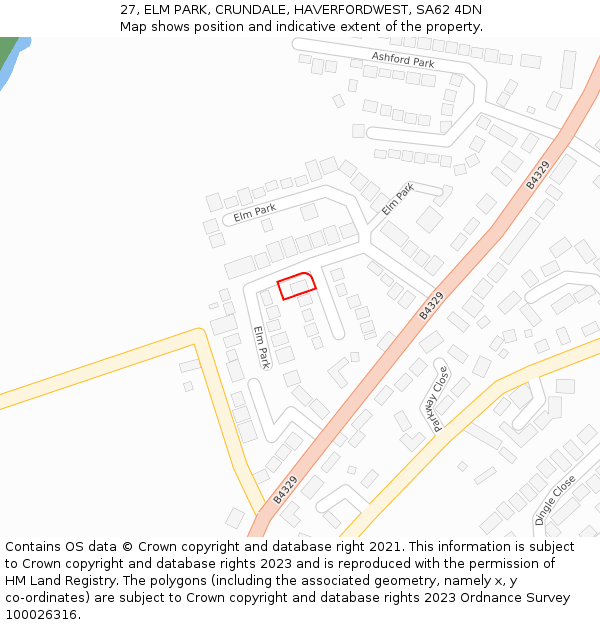 27, ELM PARK, CRUNDALE, HAVERFORDWEST, SA62 4DN: Location map and indicative extent of plot