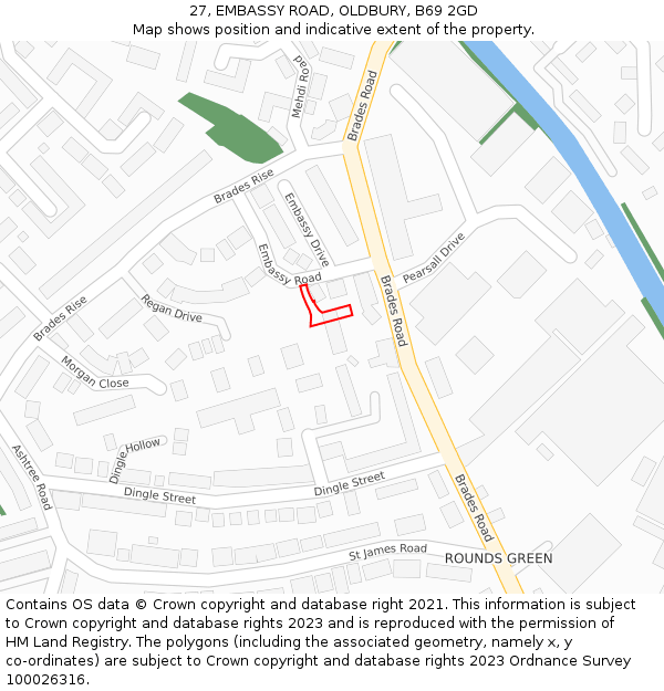 27, EMBASSY ROAD, OLDBURY, B69 2GD: Location map and indicative extent of plot