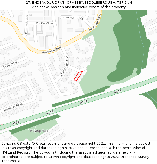 27, ENDEAVOUR DRIVE, ORMESBY, MIDDLESBROUGH, TS7 9NN: Location map and indicative extent of plot