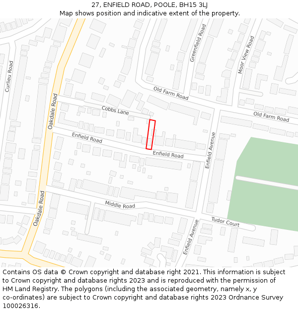 27, ENFIELD ROAD, POOLE, BH15 3LJ: Location map and indicative extent of plot