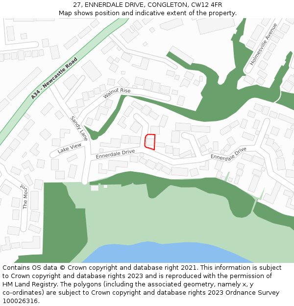 27, ENNERDALE DRIVE, CONGLETON, CW12 4FR: Location map and indicative extent of plot