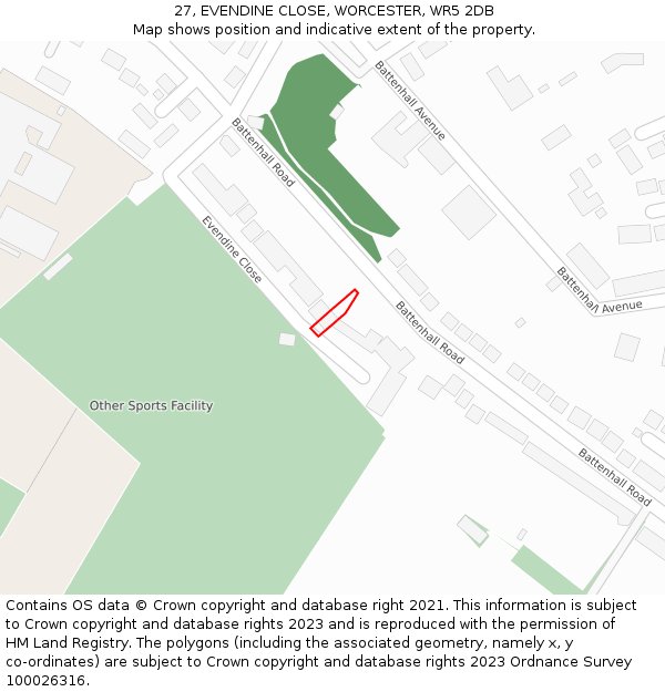 27, EVENDINE CLOSE, WORCESTER, WR5 2DB: Location map and indicative extent of plot