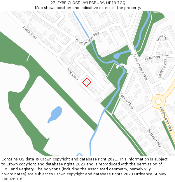 27, EYRE CLOSE, AYLESBURY, HP19 7GQ: Location map and indicative extent of plot