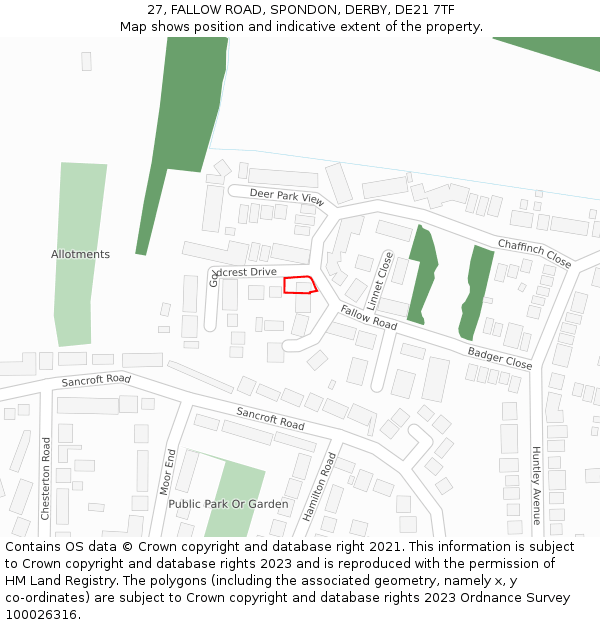 27, FALLOW ROAD, SPONDON, DERBY, DE21 7TF: Location map and indicative extent of plot