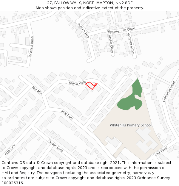 27, FALLOW WALK, NORTHAMPTON, NN2 8DE: Location map and indicative extent of plot
