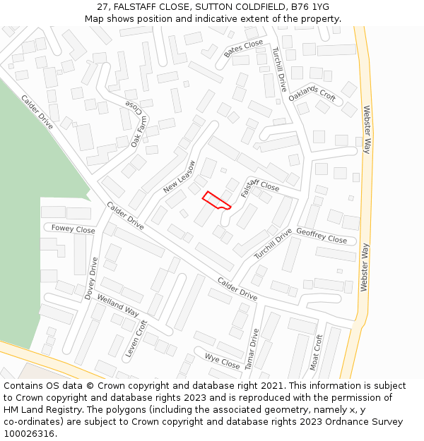 27, FALSTAFF CLOSE, SUTTON COLDFIELD, B76 1YG: Location map and indicative extent of plot