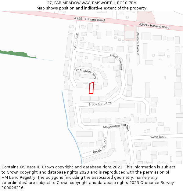 27, FAR MEADOW WAY, EMSWORTH, PO10 7PA: Location map and indicative extent of plot