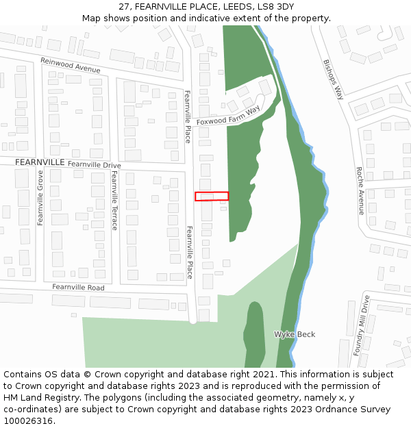 27, FEARNVILLE PLACE, LEEDS, LS8 3DY: Location map and indicative extent of plot