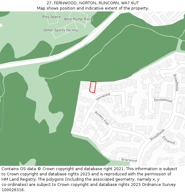 27, FERNWOOD, NORTON, RUNCORN, WA7 6UT: Location map and indicative extent of plot