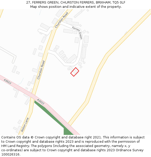 27, FERRERS GREEN, CHURSTON FERRERS, BRIXHAM, TQ5 0LF: Location map and indicative extent of plot