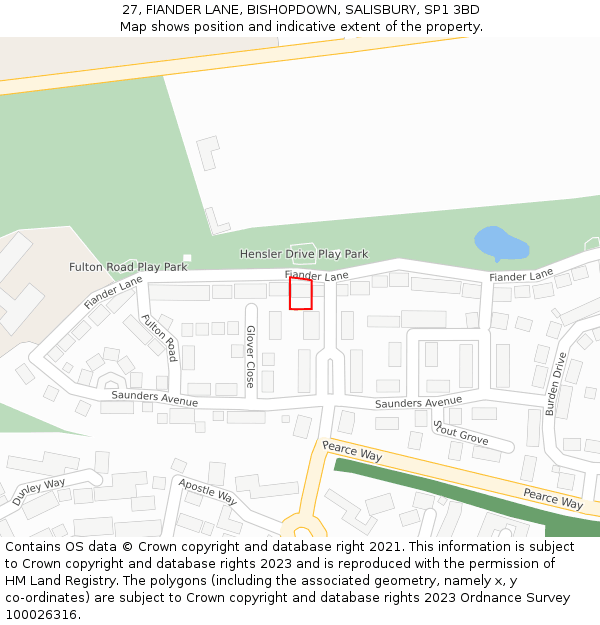 27, FIANDER LANE, BISHOPDOWN, SALISBURY, SP1 3BD: Location map and indicative extent of plot